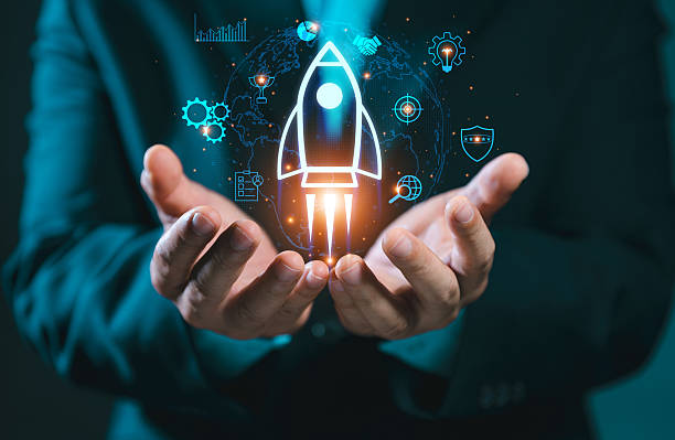istock Startup business concept: a rocket is launching into space, just like for growing businesses and fast business success. digital marketing, idea generation, startup founder, network connection 2207633870