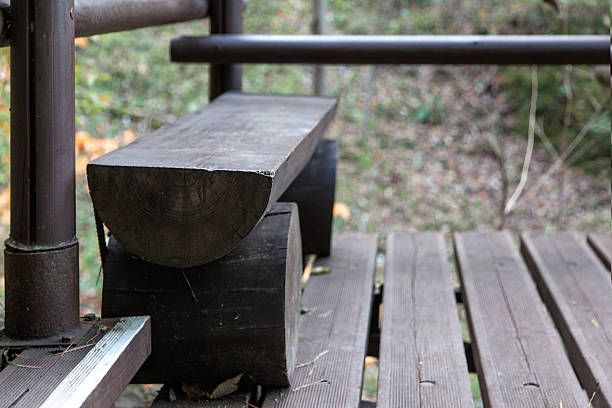 A wooden picnic bench rests in a vibrant green meadow under an open sky, surrounded by lush spring forest. This tranquil scene invites serenity, perfect for nature enthusiasts to relax and reconnect outdoors.