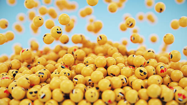 istock Yellow Smiley Face and Mixed Texture Emoji Stack. 3D illustration of smiley face emoji. Large group of objects. 2207647009