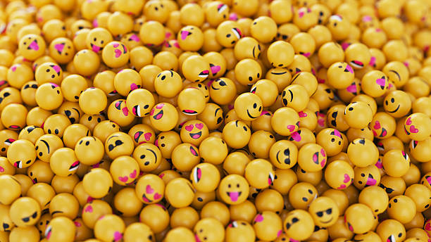 istock Yellow Smiley Face and Mixed Texture Emoji Stack. 3D illustration of smiley face emoji. Large group of objects. 2207647050