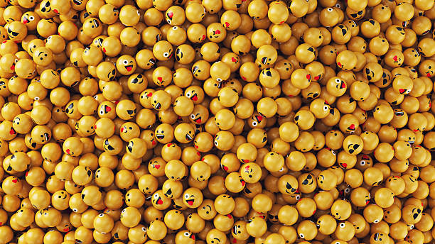 istock Yellow Smiley Face and Mixed Texture Emoji Stack. 3D illustration of smiley face emoji. Large group of objects. 2207647079