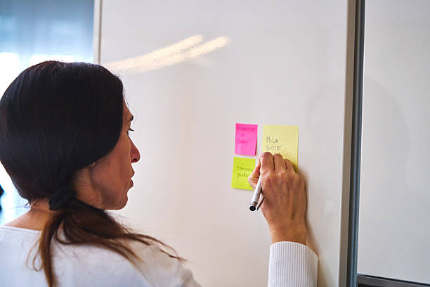 istock Writting Shopping List on Adhesive Note and Putting on Refrigirator 2207653835