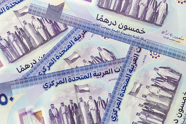 istock UAE money. Financial background. Arab Emirates 50 dirham notes. Business concept. AED currency symbol. close up 2207655341