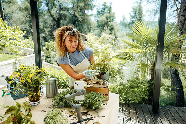 istock Woman vlogging about gardening while potting plants in her backyard 2207667580