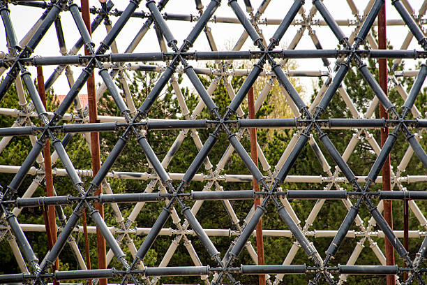 Close-up view of the outer surface of the metal structure and truss architecture