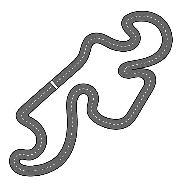 ilustraciones, imágenes clip art, dibujos animados e iconos de stock de circuito de carreras de coches largo conjunto en una forma única - carrera-de-motos-de-velocidad