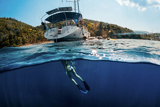 Underwater sea background with rocky bottom