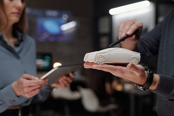 Man making presentation of new vehicle