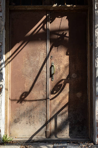 Old Rusty Metal Door with Decorative Shadows