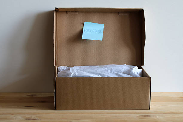 Open cardboard box with return note and packaging paper inside, ready for shipping