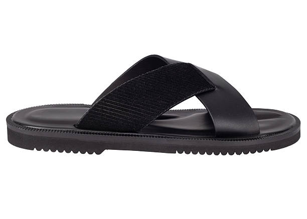 istock Black Slide Sandal with Crisscross Straps Angled View 2207685436