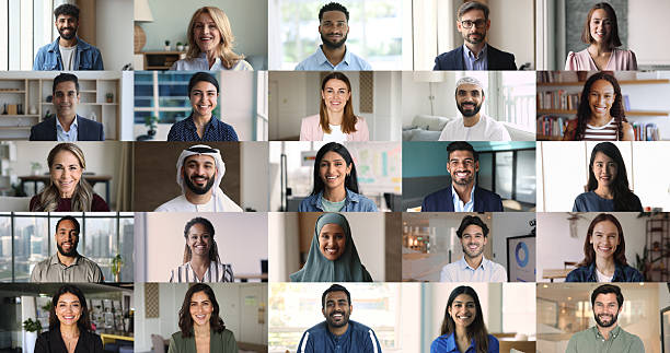 istock Head shot portraits, collage view, multinational people looking at camera 2207687366
