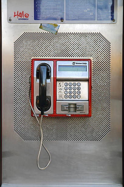 Belgrade, Serbia - February 12, 2015: Card Only Public Pay Phone Telekom Srbija Communication Telephone at Wall.