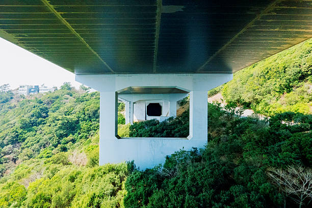 The base of a large bridge.