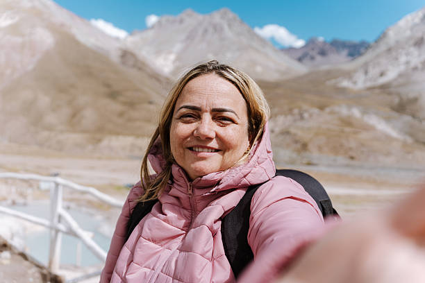 istock Female backpacker vlogging in the Andes 2207714512
