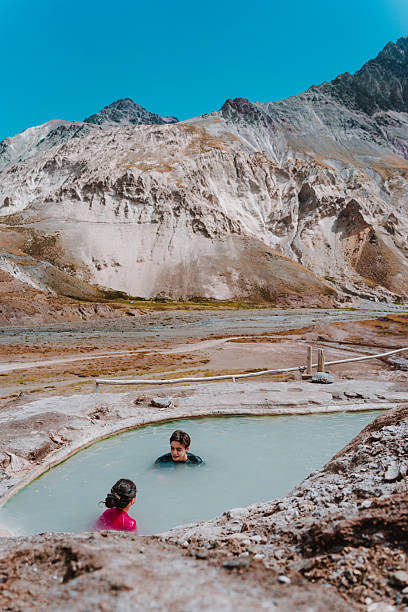 Enjoying a hot spring bath in the Andes Mountains