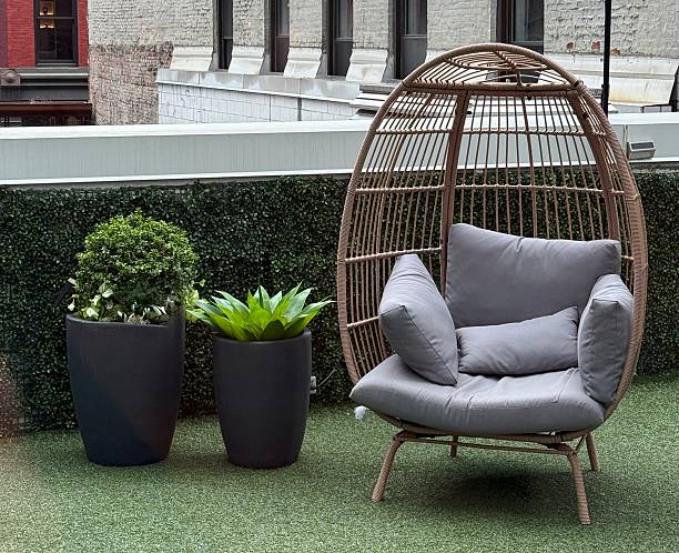 istock Wicker Egg Chair on a Plant with Plants 2207715302