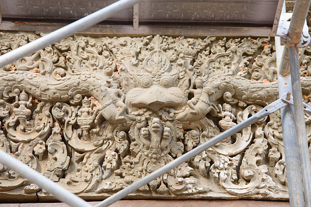 Bas-relief Sculpture at Prasat Lolei, Siem Reap, Cambodia.