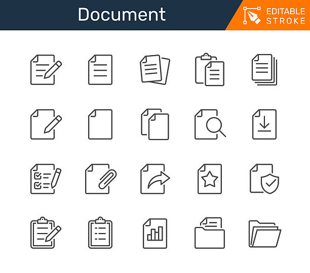 illustrations, cliparts, dessins animés et icônes de documentez les icônes de lignes fines. trait modifiable. pixel parfait. - fichier informatique