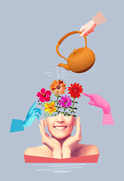 istock Mental health awareness concept. Happy female head with flowers inside. Mindfulness, positive thinking, self care idea. 2207725607