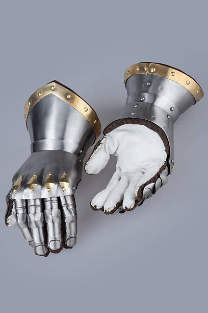 istock Pair of Medieval Steel and Brass Gothic Gauntlets 2207728534