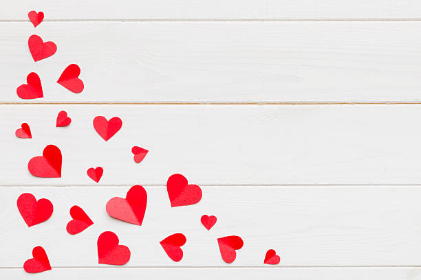 istock Valentine day background with red hearts, top view with copy space 2207729222