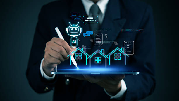 istock Real estate AI assistant on tablet, chatbot for smart property management, automation, data-driven marketing and housing business technology innovation. 2207734324