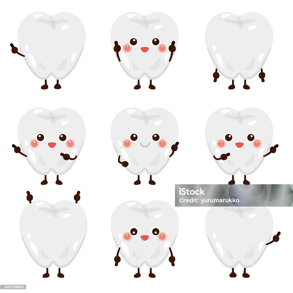 Teeth Pointing Out Tooth Character Pointing Set Stock Illustration - Download Image Now ...