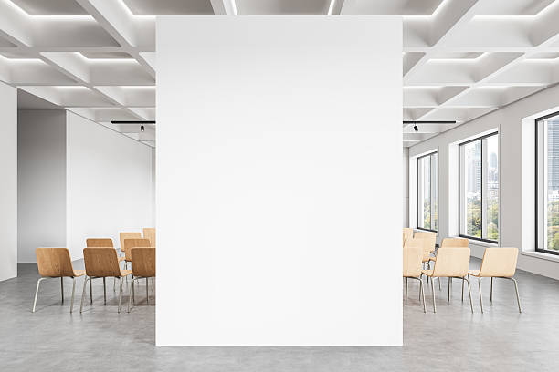 istock Blank poster mockup in modern interior with wooden chairs. 3D Rendering 2207741160