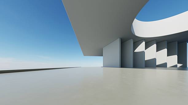 istock 3d render of abstract modern curve architecture with empty cement floor, minimal exterior, car presentation background 2207742005