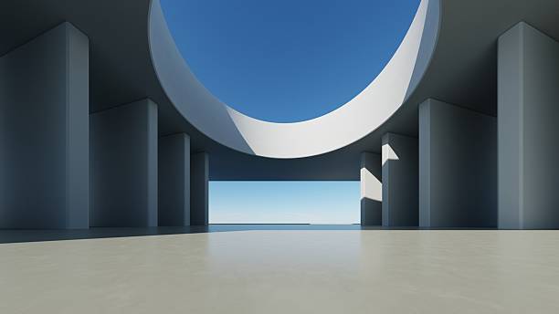 istock 3d render of abstract modern curve architecture with empty cement floor, minimal exterior, car presentation background 2207742017