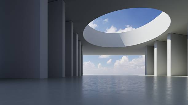 istock 3d render of abstract modern curve architecture with empty cement floor, minimal exterior, car presentation background 2207742029