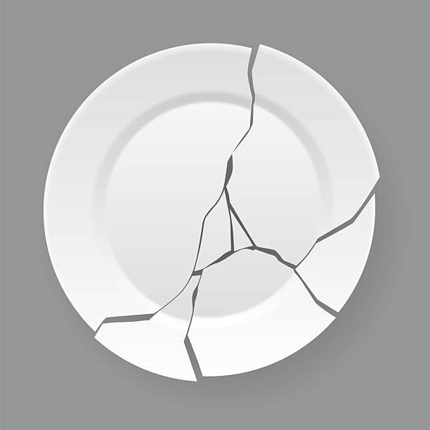 istock Broken white plate. Shattered food plate, cracked porcelain dish. Dishware with damage. Icon isolated on white background. Vector illustration 2207744941