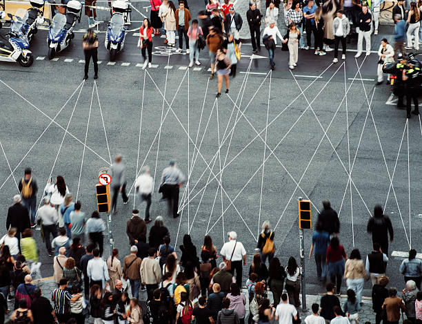 istock Aerial view of crowd connected by lines 2207747824
