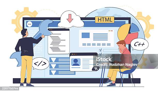 Developers Working On Coding Project Vector Illustration Stock ...