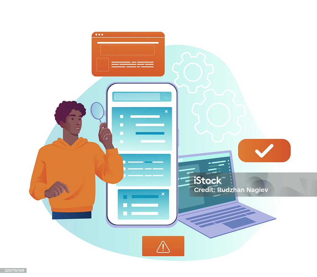 App Testing And Debugging Process Scene Vector Illustration Stock ...
