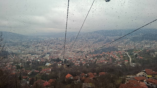 View from cable car on capital city of Bosnia and Herzegovina, Sarajevo