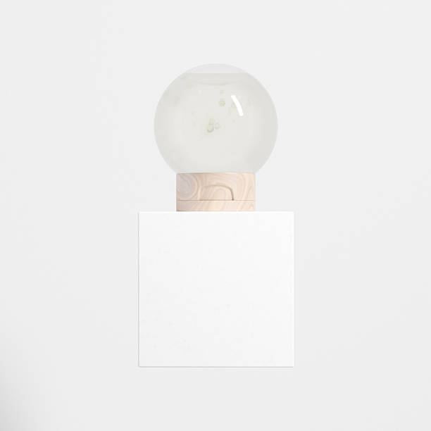 istock Rounded shape bottle with flipcap mockup, inverted liquid bottle mockup, clear plastic lotion container, Upside Down Squeeze Bottle with wooden cap closure packagings, orbit shape packagings 2207754668
