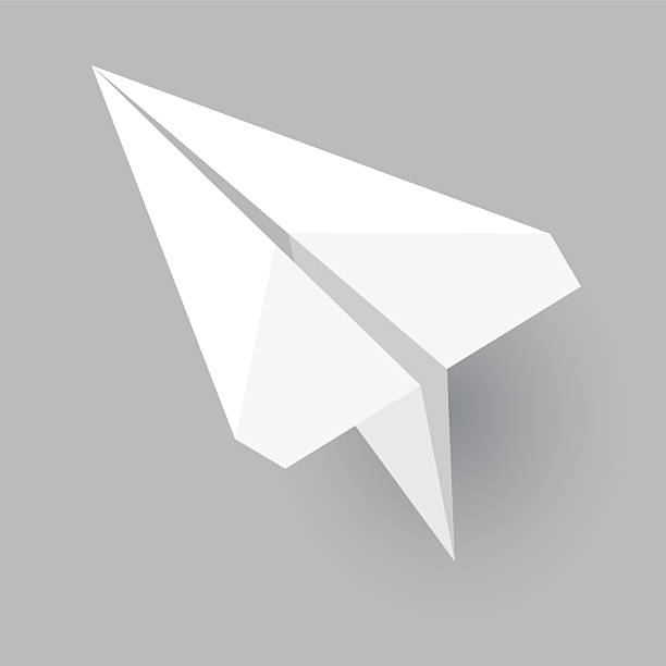 istock Paper plane model. Origami handmade aircraft view. Vector white paper airplane with shadow, isolated on gray background 2207759927