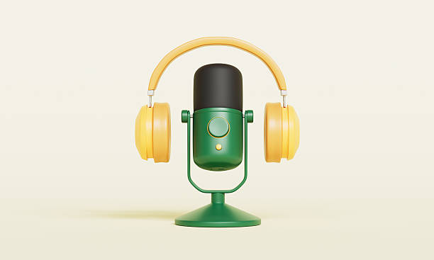 istock Podcast Microphone and Headphone for Audio Recording. 3D Rendering. 2207760028