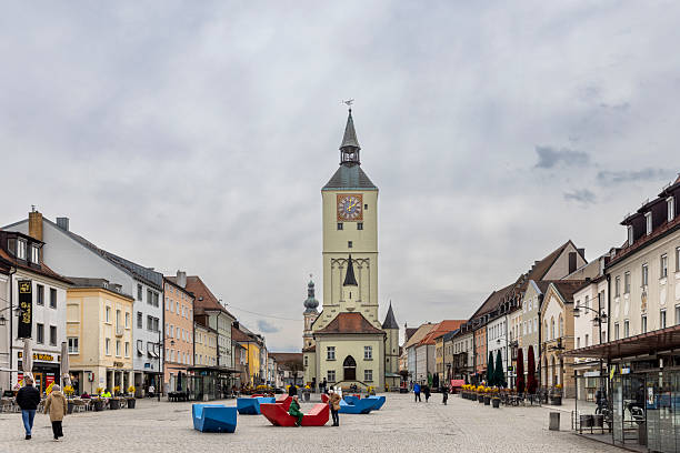 Deggendorf, Germany - Mar 30th 2025: Deggendorf is a small and idyllic city in Bavaria near Austrian border. It has a beautiful old town with cobblestone streets and attractions for tourists.
