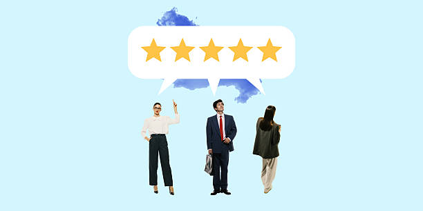 istock Three people with review speech bubble. Visual representation of customer testimonials as shared experience shaping brand identity and credibility 2207771204