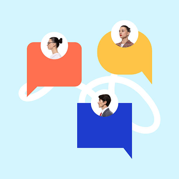 istock People interface in speech bubbles. Communication of customer, profiles of clients. shared feedback and testimonials 2207771212