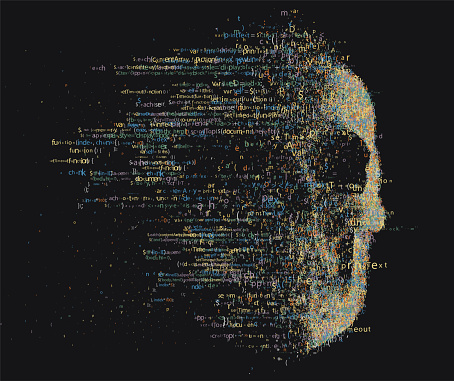 Vector Illustration Of A Skull Composed Of Colorful Programming Code On ...