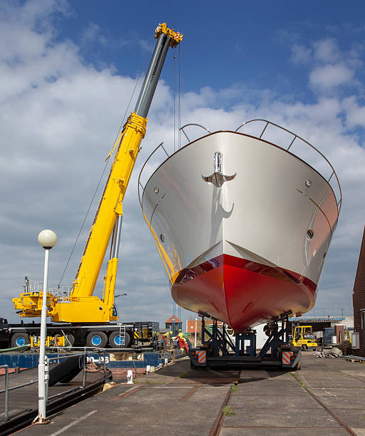 istock Shipbuilding industry. Building a superyacht. Launch of a superyard. 2207773621