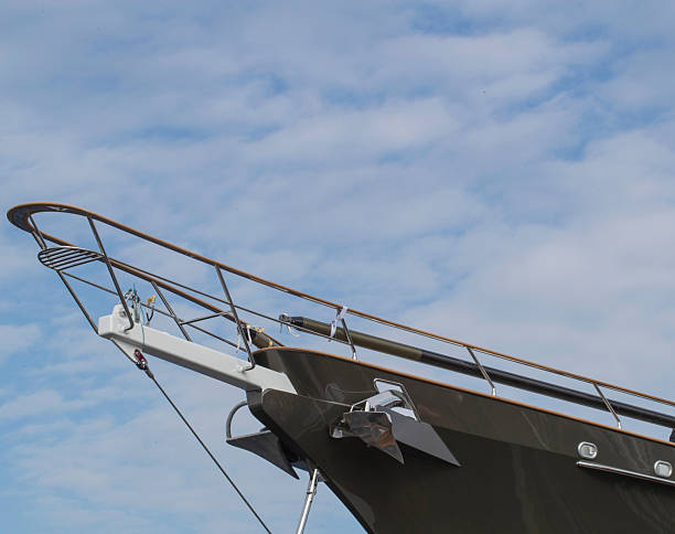 istock Shipbuilding industry. Building a superyacht. Close up bow. 2207774568