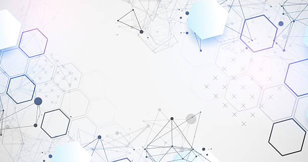istock Abstract scientific vector background. Light gray gradient of hexagons of different shapes with plexus effect. 2207780837