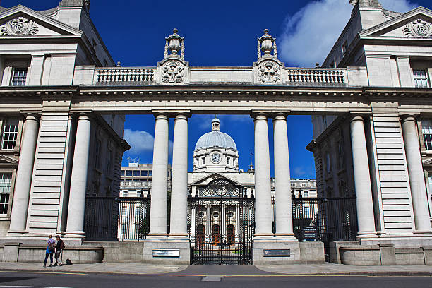 Dublin, Ireland - December 21, 2023: People on the campus of Trinity College in Dublin