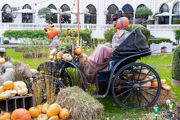 Traditional decoration for Halloween with pumpkins.