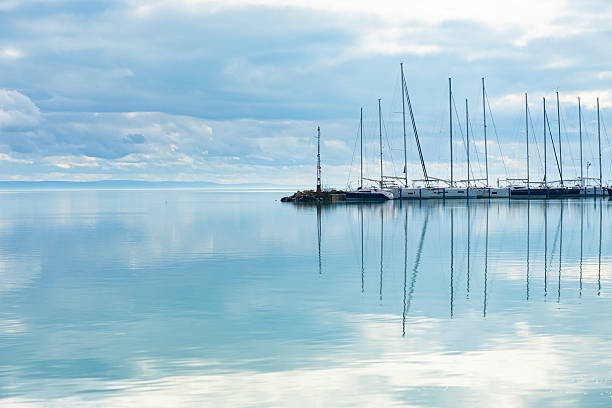 Balatonkenese marine with beautiful sky and reflection .